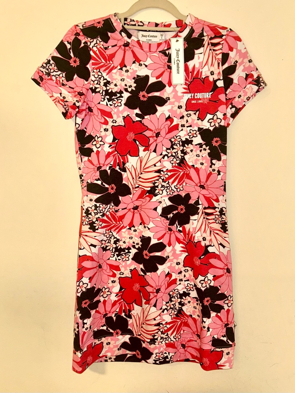 Juicy Couture Pink, Red & Black Floral T-Shirt Dress